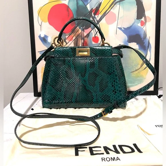 FENDI Peekaboo Mini Green python bag - Picture 11 of 16